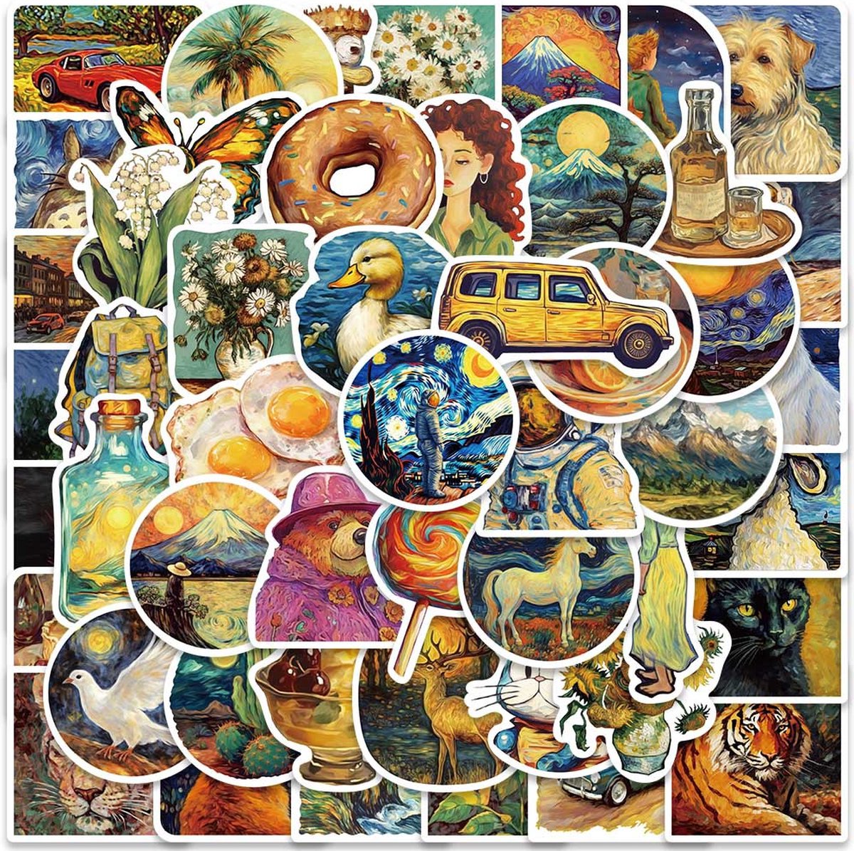 Van Gogh stijl Stickers 50 Stuks - Luxe Stickers - Skateboard Stikers - Laptop Stickers - Stickers Kinderen - Stickers Volwassenen - Stickervellen - Plakstickers - Stickers Koffers - Bullet Journal