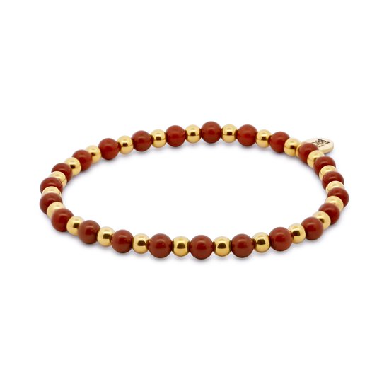 CO88 Colection 8CB-91032 Stalen Armband met Kralen - Dames - Goudkleurig - 3,5 mm - Jaspis - 4 mm - 17 cm - Rekbaar - Rood