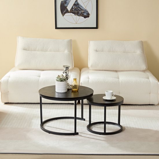 Home-Heaven® Salontafels Rond Zwart Hout – Bijzettafel Set Van 2 – Salon tafel Ø60cm & 40cm