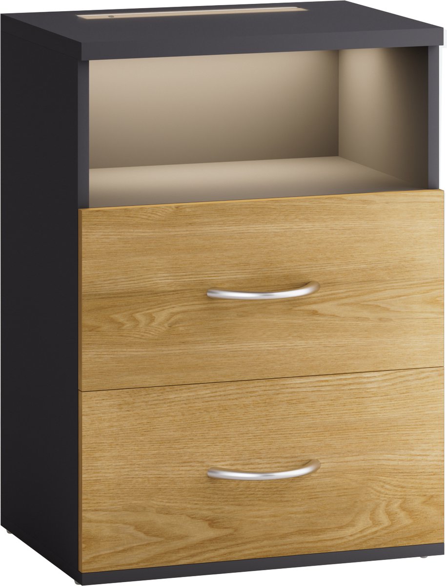 Casaria Nachtkastje - LED Verlichting 2 Lades 40x28x55cm - HoutAntr