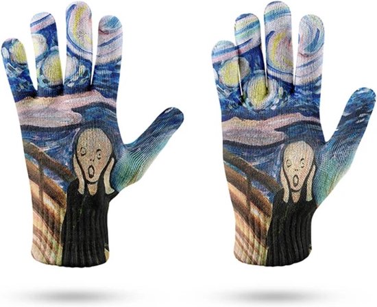 Elastische Touch Screen Handschoenen - Edvard Munch - De Schreeuw - The Scream - Schilderij - Maat: vrouwenhanden en kleinere mannenhanden - kunsthandschoenen - vrolijke creatieve wanten - kunst - art - gloves