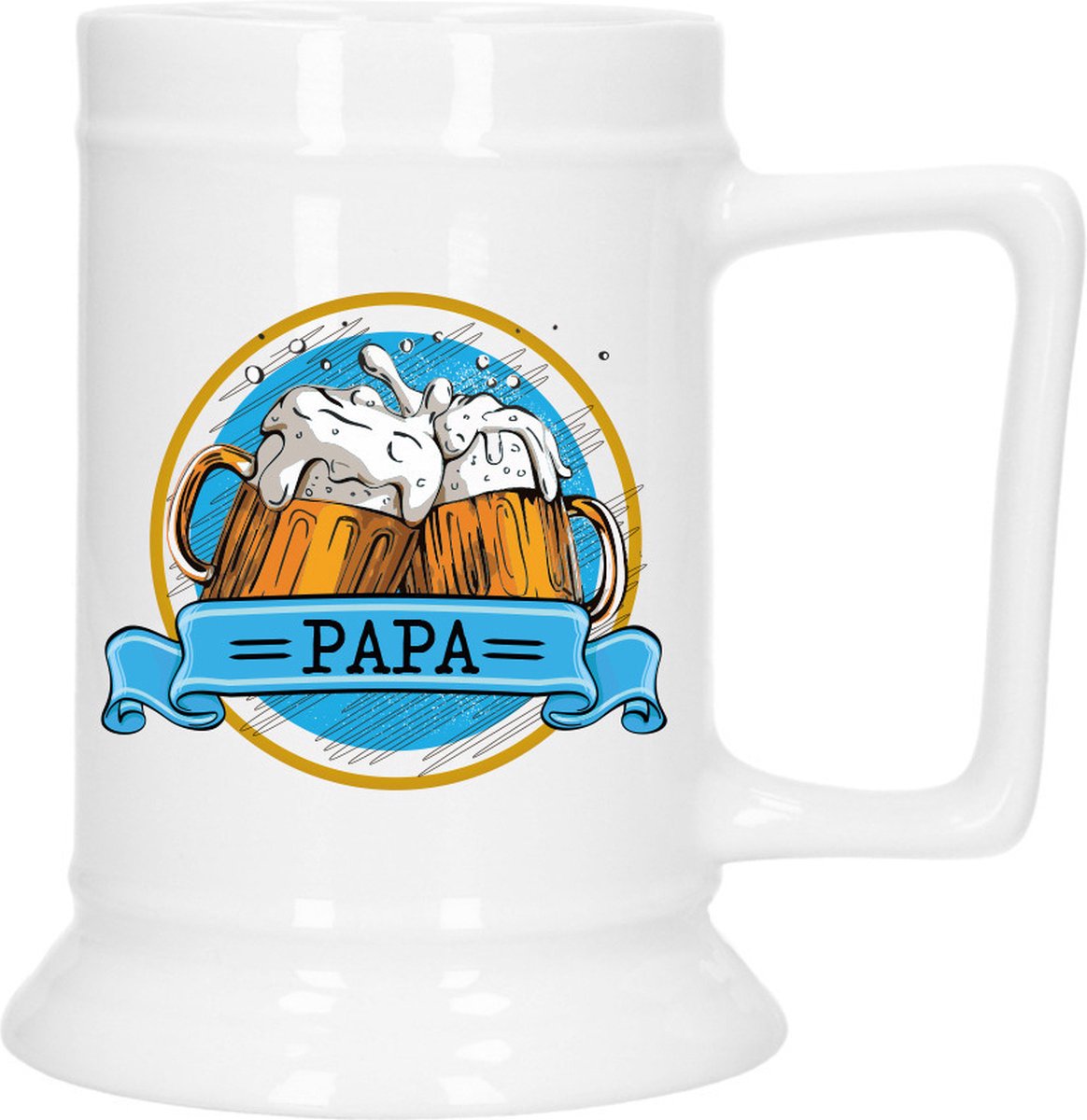 Bellatio Decoration Cadeau Bierpul voor papa - blauw - keramiek - 530 ml - Vaderdag