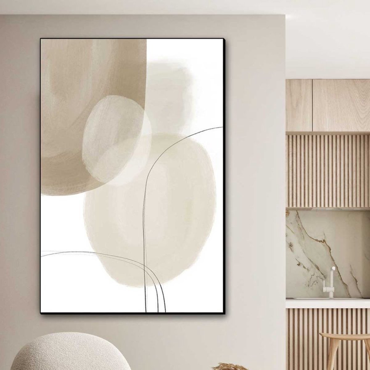 Art Frame - Bruin beige kunst | 120 x 180cm | Verwisselbaardoek | Zwart frame | Wanddecoratie | Schilderijen op doek | Staand