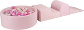 MeowBaby® Foam 3 elementen Speelset met Ballenbak 90x30cm met 200 Ballen Gecertificeerd, Fluweel roze; Pastel Roze, Licht Roze, Transparant, Parel Wit
