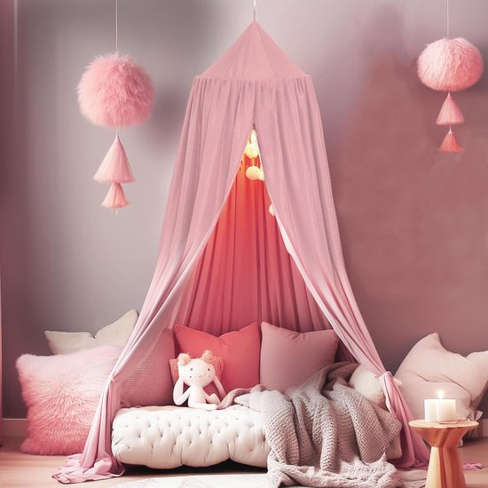 Foto: Baldakijn kinderkamer bedhemel babybed kinderkamer 4 kleuren hangend rond princess insectennet muggennet voor kinderkamer en speelkamer decoratie 56 x 230 x 450 cm roze 