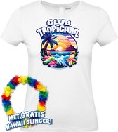 Dames t-shirt Colorful Tropics | Toppers in Concert 2024 | Club Tropicana | Hawaii Shirt | Ibiza Kleding | Wit Dames | maat L