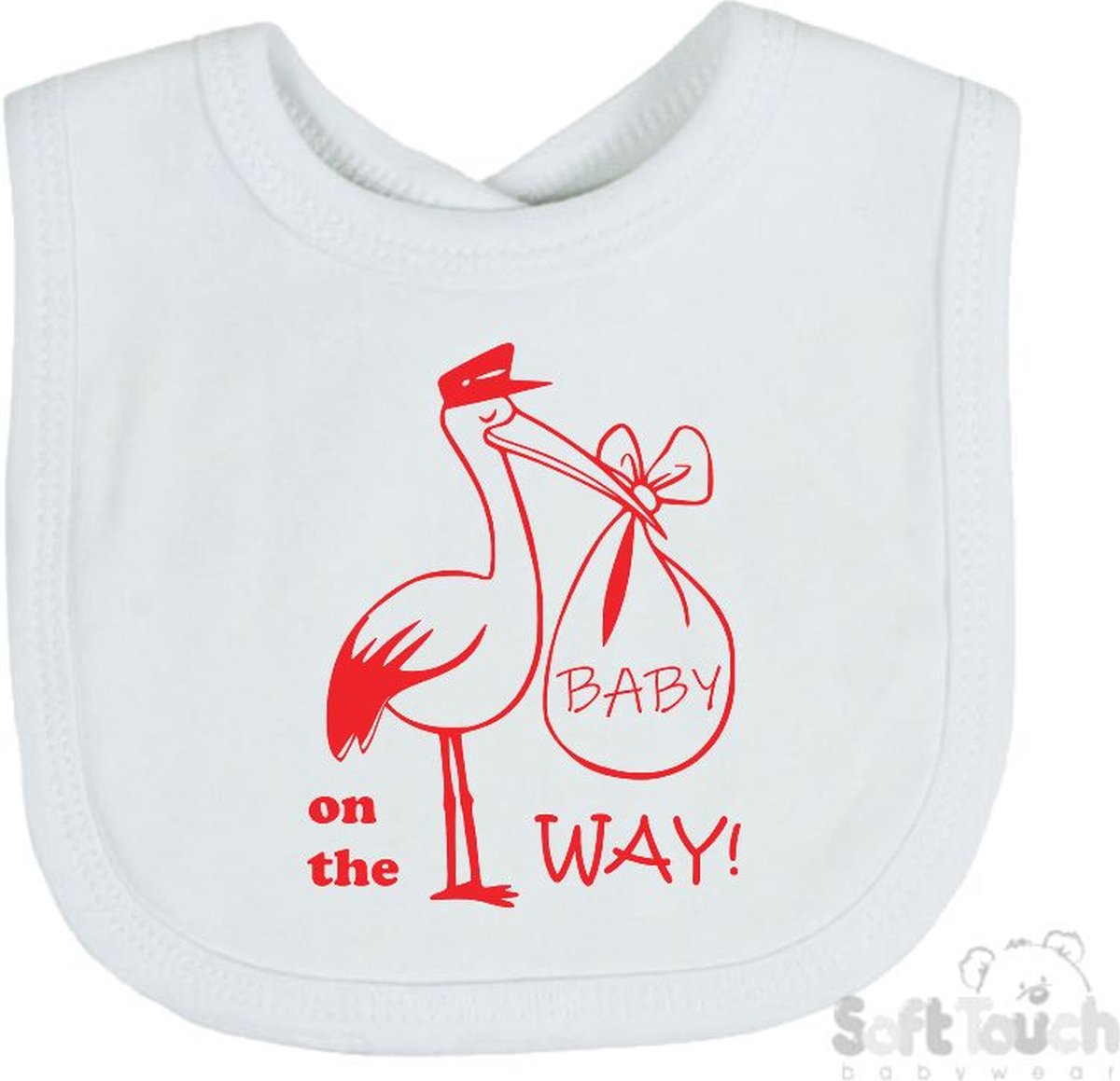 Goedkoopste Soft Touch Slabber Slabbetje Slab Zwangerschap Aankondiging 2.0 Baby on the way ! 2.0 Ooievaar Unisex Katoen Wit/rood Maat 33x22 Cm