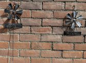 Metalen deco tuinsteker + deco hanger met windmolen "Welcome" en bel - Set van 2 stuks - Zwart/grijs- hoogte 60 x 20 x 1 cm / 36 x 18 x 1 cm - Tuinaccessoires - Tuindecoratie – Tuinstekers