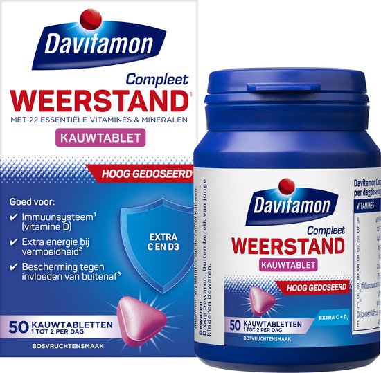 Davitamon Compleet Weerstand Forte met vitamine D - Multivitaminen en mineralen - Kauwtabletten 50 stuks