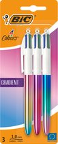 BIC 4 Kleuren Gradient - Balpennen - Klikmechanisme - Pennen - Balpen - Pennen - Blauw, Zwart, Rood, Groen - 3 Stuks