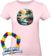 Dames t-shirt Hawaiian Beach | Toppers in Concert 2024 | Club Tropicana | Hawaii Shirt | Ibiza Kleding | Lichtroze Dames | maat XXL
