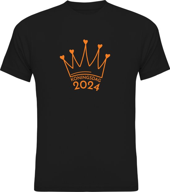 Koningsdag Kleding | Fotofabriek Koningsdag t-shirt heren | Koningsdag t-shirt dames | Zwart shirt | Maat L | Koningsdag 2024 Oranje