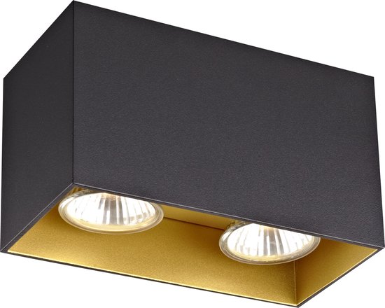 BABAR Plafondlicht zwart / goud vierkant 2xGU10 excl (max 50W)