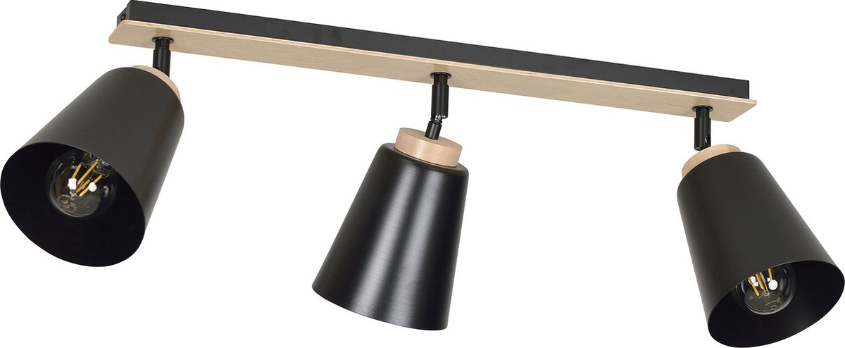 Emibig Salo 3L plafondlamp zwart en hout 3x E27 - Perfecte verlichting voor elke ruimte