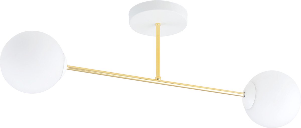 Emibig Kleine plafondlamp wit met messing en wit glas bollen 2x E14 - Perfecte accentverlichting voor elke ruimte