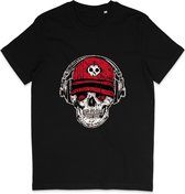 Heren Dames T Shirt - Muziek DJ Skull Grunge - Zwart - 3XL