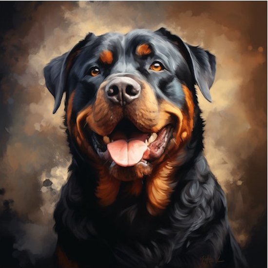 MadDeco - Rottweiler hond - canvas schilderij - reproductie - limited edition 50 stuks - elena vittori - 60 x 60 cm