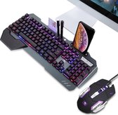 Go-shipping - Gaming Toetsenbord En Muis - Led Verlichting - Set Backlit Multi Snelkoppelingen 3200 Dpi - - RGB - Optische Muis Pad Met houder - Zwart