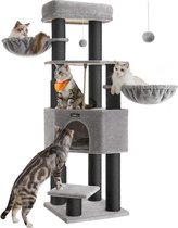 Krabpaal voor grote katten met zelfverwarmende dekens, kattenboom, 2 kattenborstels en dikke stammen van 11,1cm, grote platforms, kattenhol, 50 x 50 x 160 cm