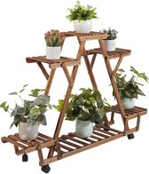 JKN Shop - Plantenrek op wielen - Wandrek - Planten - Driehoek vorm - Ladder Kast - 6 Planken - 6 Laags - Hout - Binnen/buiten