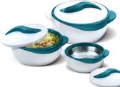 Serveerschaal voor salade/soepborden – thermokom met deksel – leuke kom voor vakantie, diner en feest, 3 stuks (turquoise)