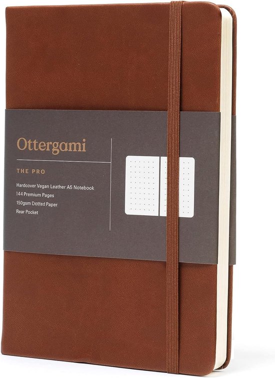 Foto: Ottergami notitieboek a5 notebook journal met puntjes hoogwaardig dik papier 150g m 144 pagina s bullet journal bruin dagboek vegan lederen kaft brown hardcover