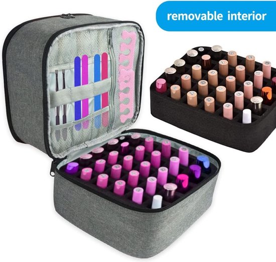 Nagellak opbergtas - Nagellak organizer tas - Nagellak draagtas - Dubbellaagse nagellak opbergtas - Nagellak opbergtas met verstelbare verdelers voor manicureset - Nagellak opbergtas - Nylon draagbaar - Organizer voor cosmetica