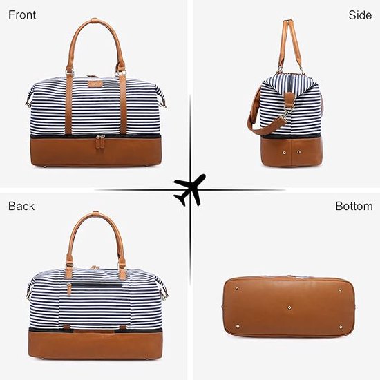 Sac de voyage pour femme, sac de week-end, grand, en toile, cuir