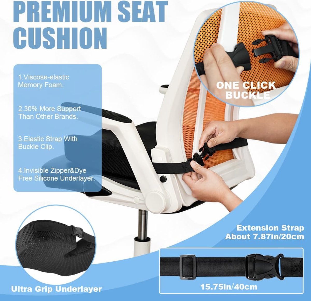 Coussin D'Assise Orthopédique WOWMVP - Mousse Mémoire De Forme, Anti-Dérapant, Pour Bureau/Voiture