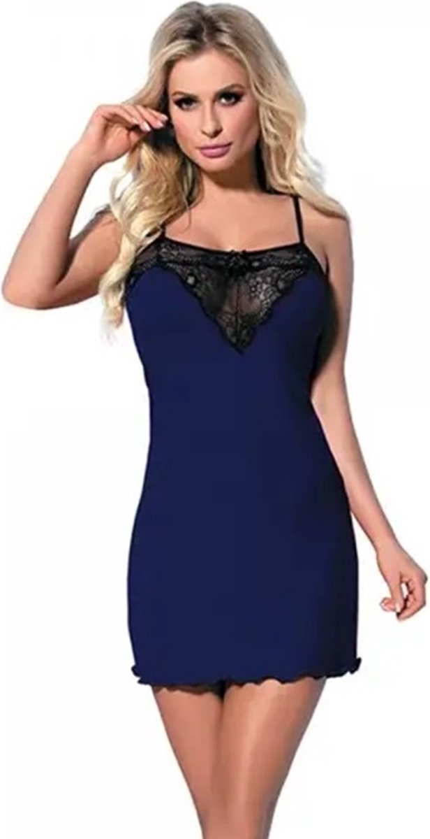 DKaren Martina slipdress met kant | marineblauw | viscose