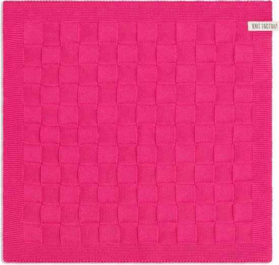 Knit Factory Torchon de cuisine tricoté - Torchon de cuisine Uni - Serviette - Torchon - Torchon de Cuisine - Fuchsia - Rose vif - 50x50 cm