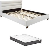 Bed 160 x 200 cm - Kunstleer - Wit + matras - FAUSTIN L 165 cm x H 89 cm x D 215.5 cm