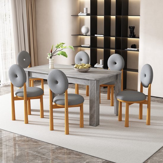 Sweiko Eetkamerstoel, 6-delige set, Sherpa stof, Donut stoel, familie eetkamer stoel, modern, eenvoudig, woonkamer slaapkamer stoel, vier rubberen benen, rond kussen en rugleuning ontwerp, grijs