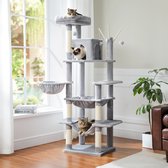 LiMa® - Kattenboom voor katten - Krabpaal - Klimtoren - Grijs- Hangmatten - Speelbal - past 6 katten - Afmeting H 175 B 79 D 50 cm