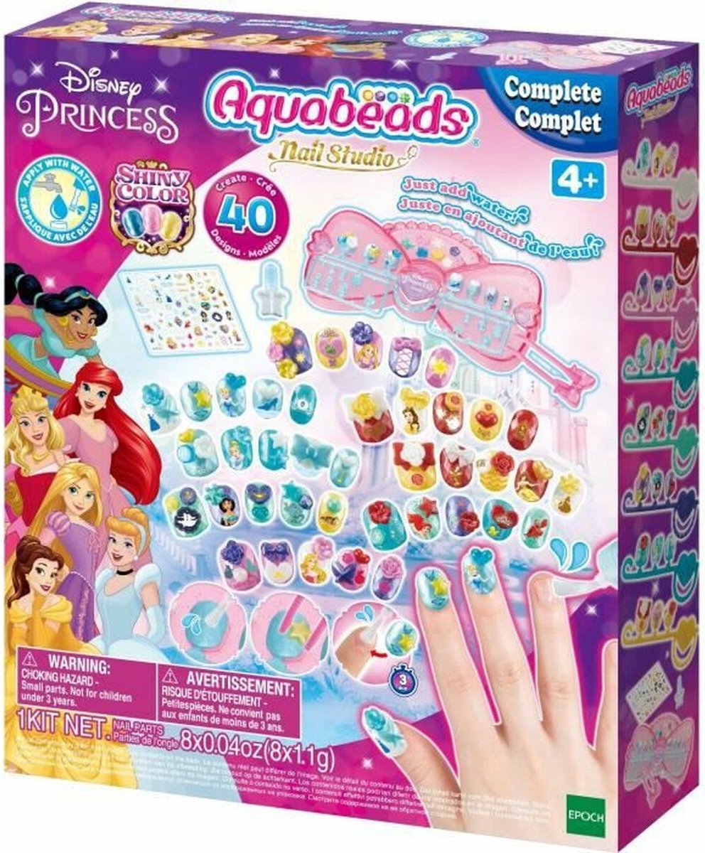 Aquabeads nagelstudio- Disney Princess- complete set - 40 nagels, werkbank, pincet, nagellakflesje- zie video hoe t werkt
