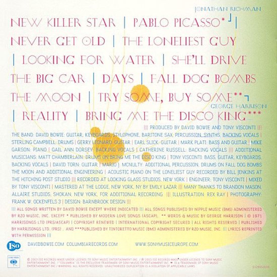 Tracklist en productinformatie van David Bowie's Reality album.