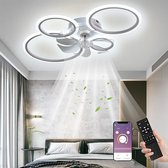 LuxiLamps - 4 Ringen LED Plafondventilator - Wit - 6 Snelheden - Smart lamp - Dimbaar Met Afstandsbediening & APP - Moderne Cirkel Ventilator Licht - Kroonluchter Ventilator