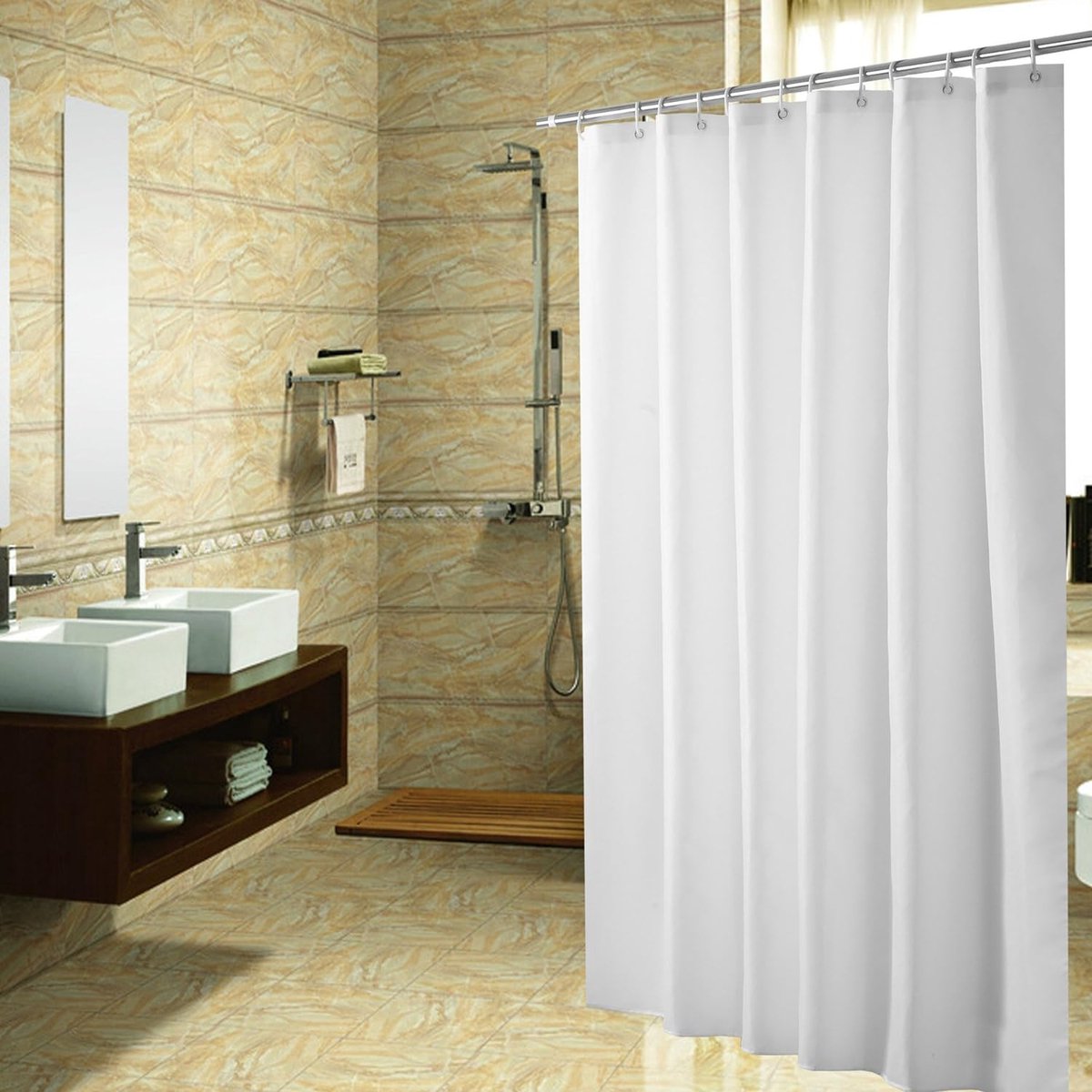 Douchegordijn Anti Schimmel - Wit - Gordijn - Inclusief 8 Ringen - Douche Gordijn 180x200cm - 100% Polyester