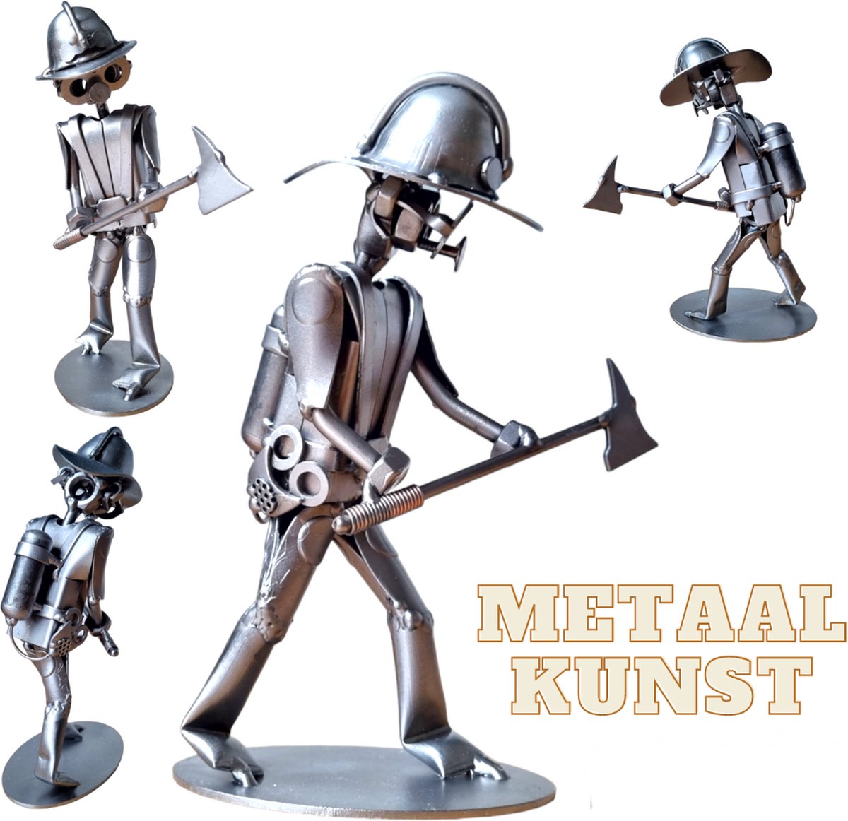 Brandweerman-metaal kunst-metaal beeld-brandweer-uniek-het best cadeau-sinterklas gift-kerst-geschenk