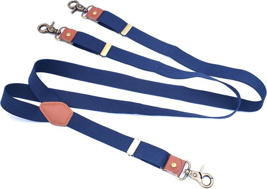 Andyou- Bretelles pour hommes - Bretelles professionnelles avec Crochet pivotants - Jeans de travail Y-Back 3 clips - Bretelles élastiques réglables - Bleu marine