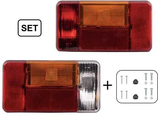 PD® - Achterlicht Aanhangwagen - SET - Caravan achterlicht - Links en rechts - Rood en Wit - 194 x 104 mm - inclusief bevestiging