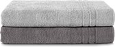 Set van 2 saunahanddoeken, 80 x 200 cm, van 100% katoen, XXL-saunahanddoek, zacht, groot, badstof, sneldrogend, antraciet grijs/zilver