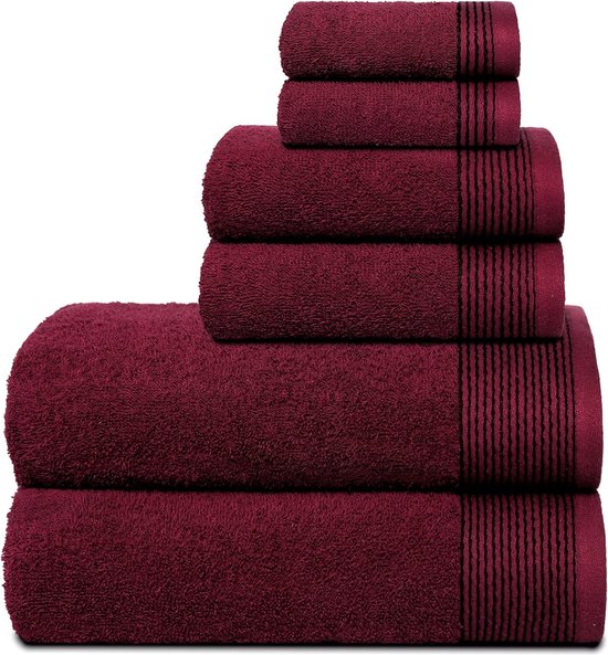 Ultra Soft Set van 6 katoenen handdoeken, bevat 2 extra grote badhanddoeken 70 x 140 cm, 2 handdoeken 40 x 60 cm en 2 washandjes 30 x 30 cm, bordeauxrood