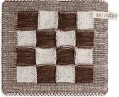 Knit Factory Gebreide Pannenlap Block - Pannenlappen gemaakt van 50% katoen & 50% acryl - Blokken motief - Traditionele look - 1 stuk - Ecru/Chocolate - 23x23 cm