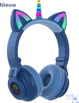 RyC Toys Kinder Hoofdtelefoon unicorn- blauw | Draadloze Koptelefoon- eenhoorn -Kids Headset-Over Ear-Bluetooth-Microfoon-unicorn-Led Verlichting