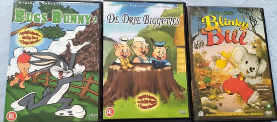 Orginele Kinder Tekenfilms BUGS BUNNY 2 & BLINKY BILL & DE DRIE BIGGETJES 3 DVD's.
