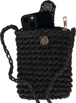 Telefoontas Dames - Gevlochten Stro - Zwart - Telefoontasje - Telefoontasje dames crossbody - Telefoontasje dames - Telefoon tasje