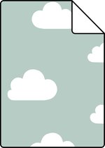Proefstaal ESTAhome behang wolkjes vergrijsd mintgroen - 139487 - 26,5 x 21 cm