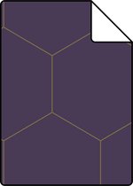 Proefstaal ESTAhome behang hexagon donker paars en goud - 139575 - 26,5 x 21 cm