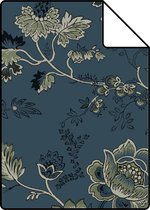 Proefstaal ESTAhome behangpapier vintage bloemen donkerblauw en olijfgroen - 139315 - 26,5 x 21 cm